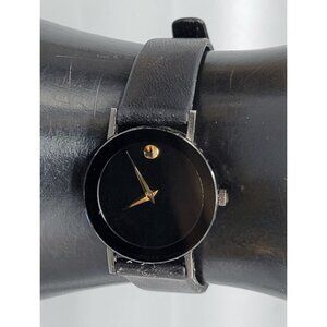 Movado Museum Ladies Ultra Slim Watch 84.C6.855.2A Black 6.5" Leather Band 25mm